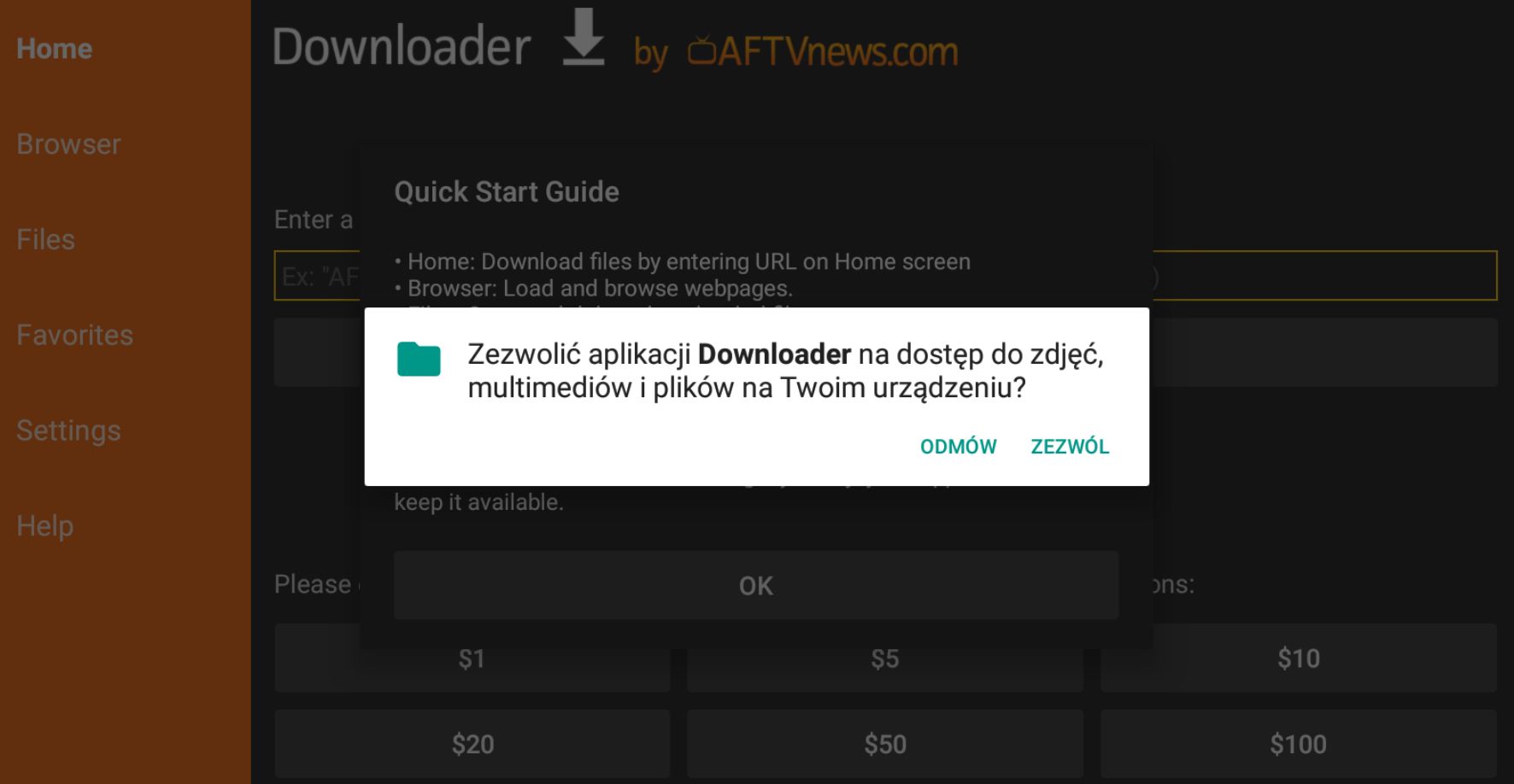 Downloader - zezwolenie